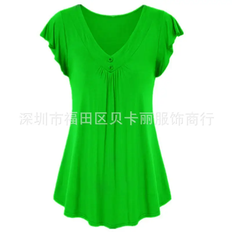 Women Black V-Neck Short Sleeve T-Shirt - Image 2