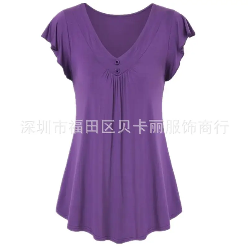 Women Black V-Neck Short Sleeve T-Shirt - Image 3