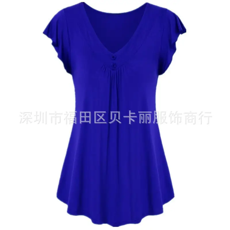 Women Black V-Neck Short Sleeve T-Shirt - Image 4