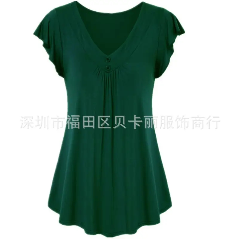Women Black V-Neck Short Sleeve T-Shirt - Image 8