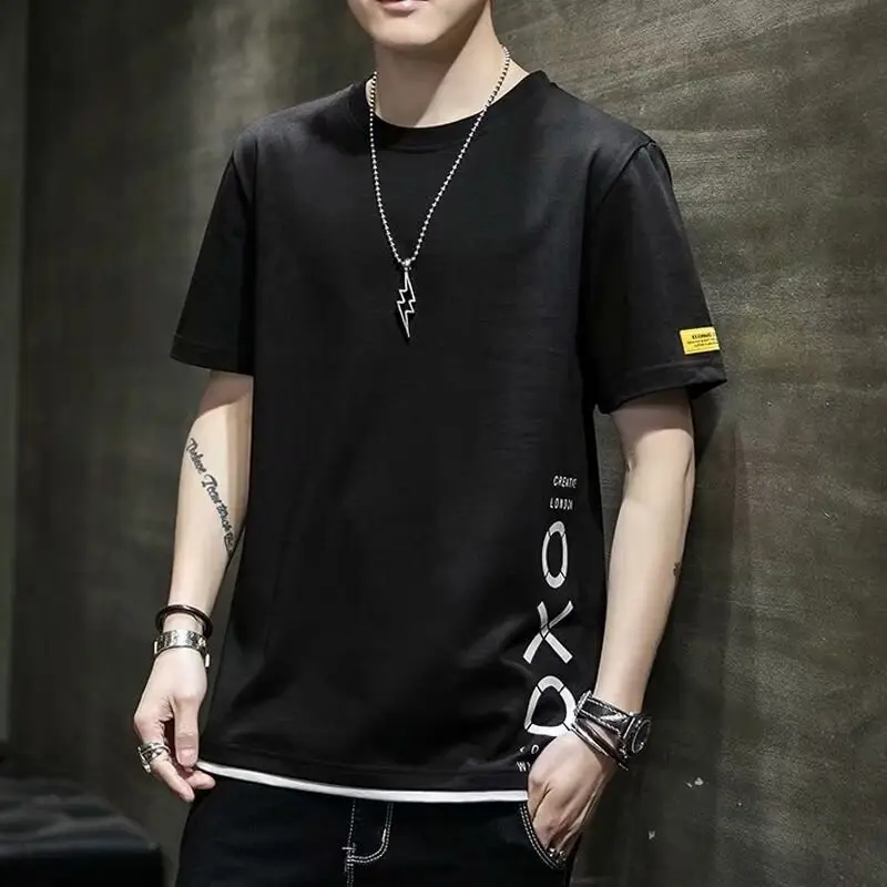 Men Black Short Sleeve T-Shirt with White Trim - Image 25