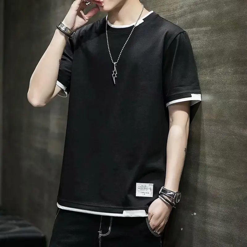 Men Black Short Sleeve T-Shirt with White Trim - Image 6