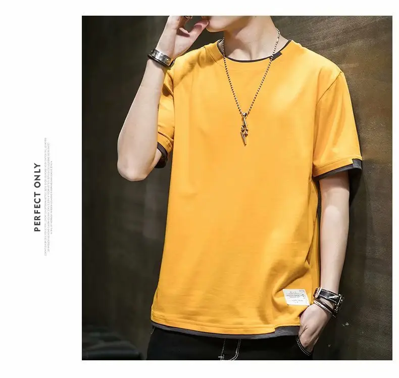 Men Black Short Sleeve T-Shirt with White Trim - Image 7