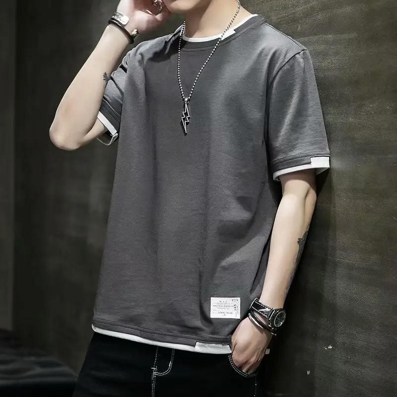 Men Black Short Sleeve T-Shirt with White Trim - Image 8