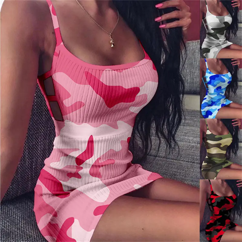 Women Slim Hip Camouflage Strap Dress Europe USA - Image 5