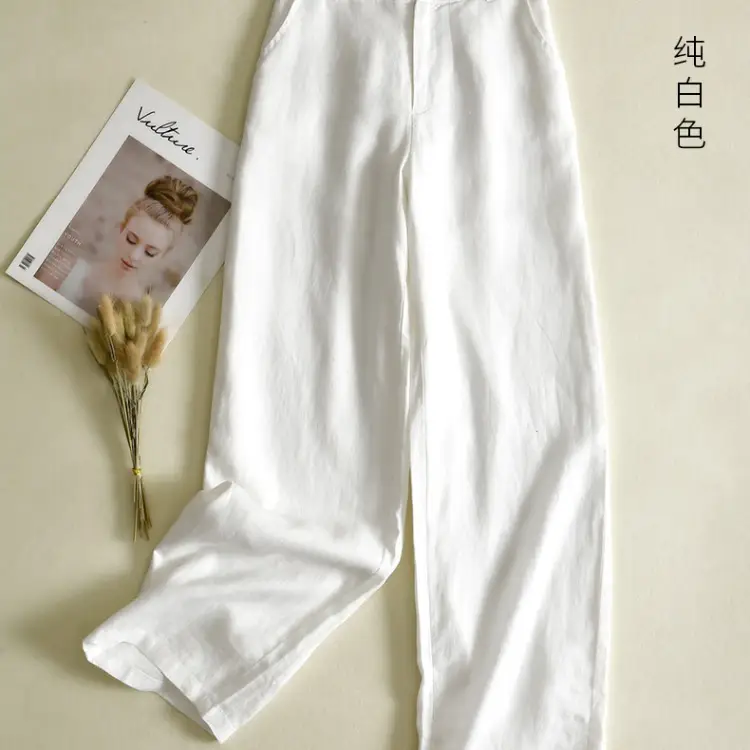 Women's White Linen Wide-leg Pants Summer 2022