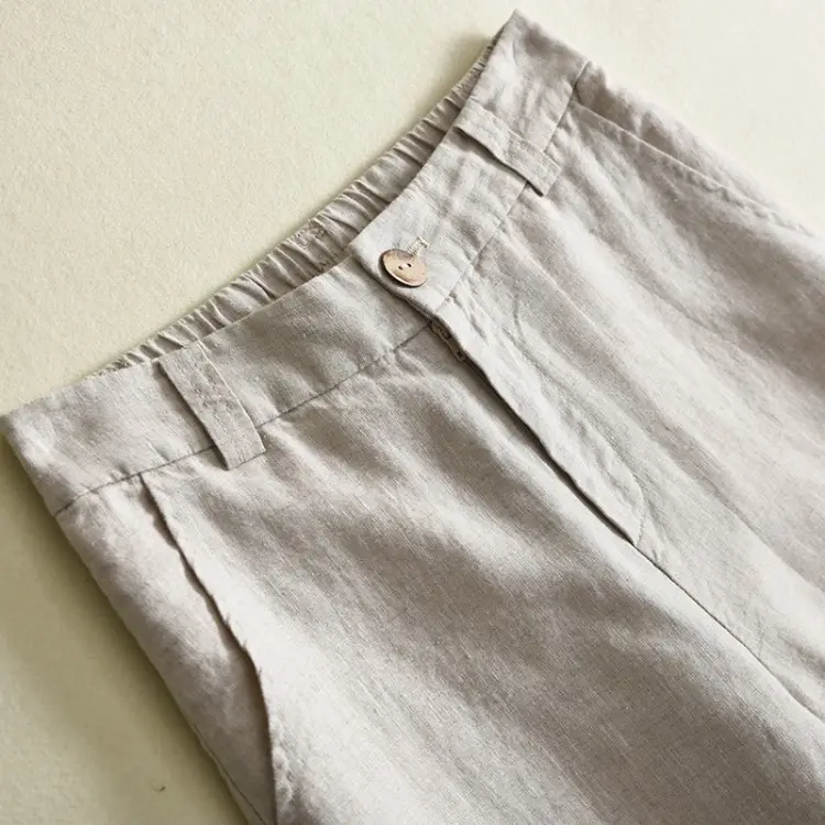 Women's White Linen Wide-leg Pants Summer 2022