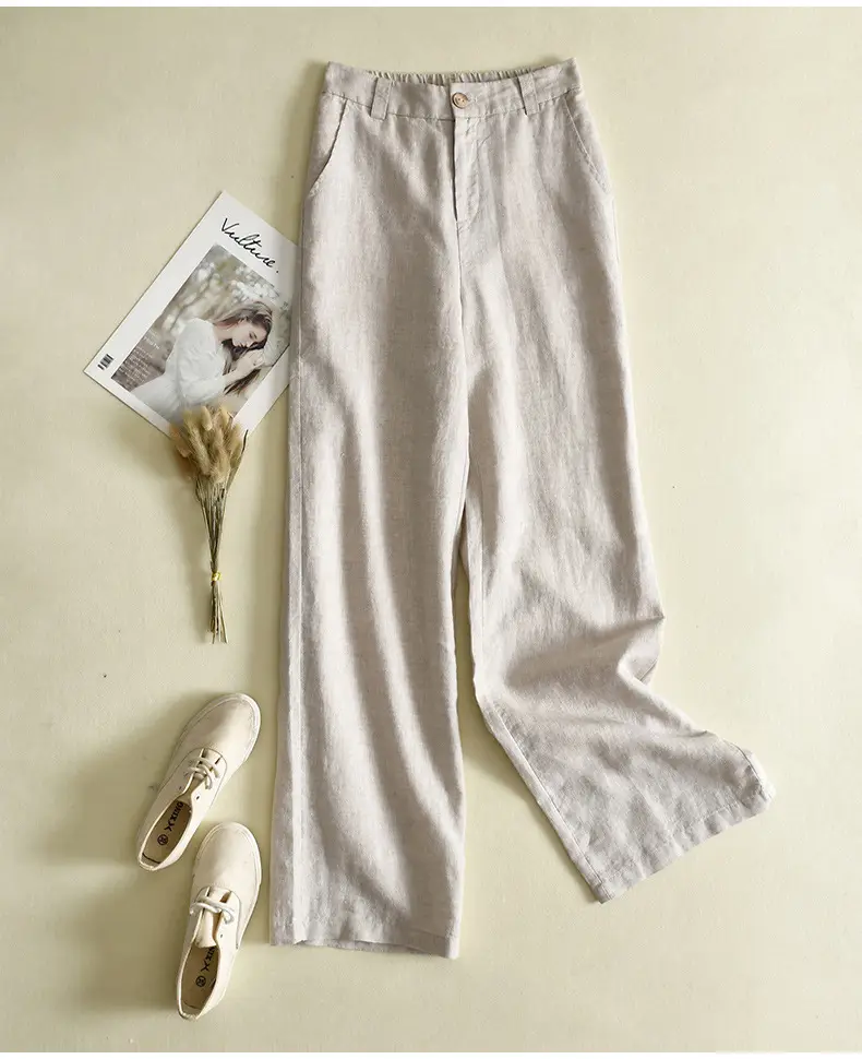 Women's White Linen Wide-leg Pants Summer 2022 — feature 10