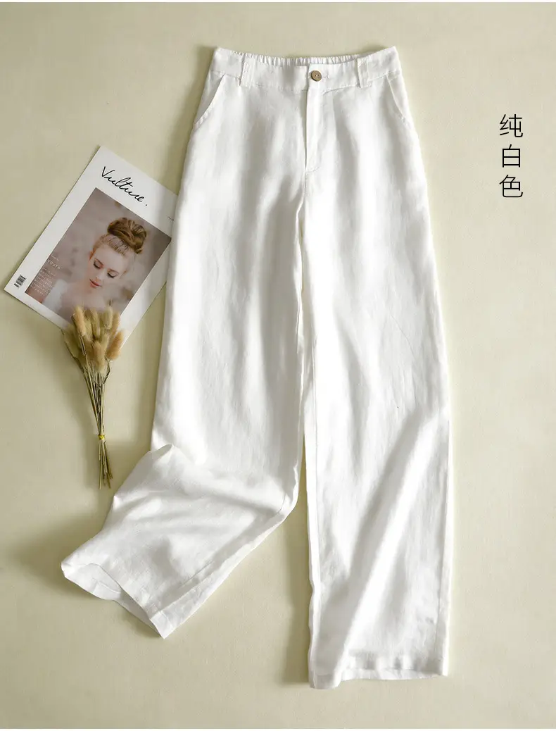 Women's White Linen Wide-leg Pants Summer 2022 — feature 12