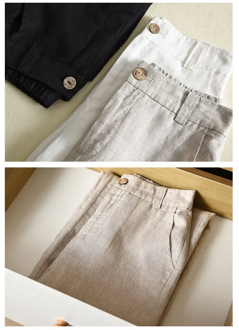 Women's White Linen Wide-leg Pants Summer 2022 — feature 8