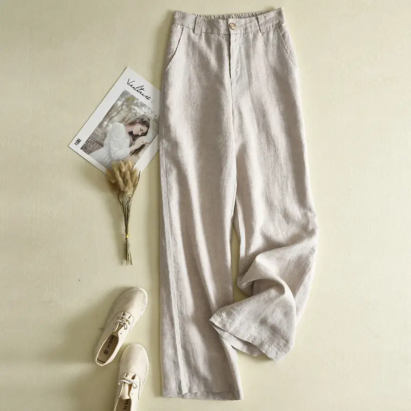 Women's White Linen Wide-leg Pants Summer 2022