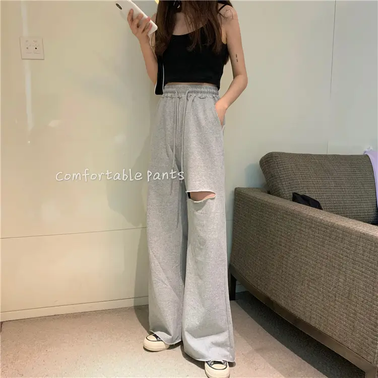 Ripped Wide Leg Pants Women Spring Summer Loose High Waist Casual Pants - Image 3
