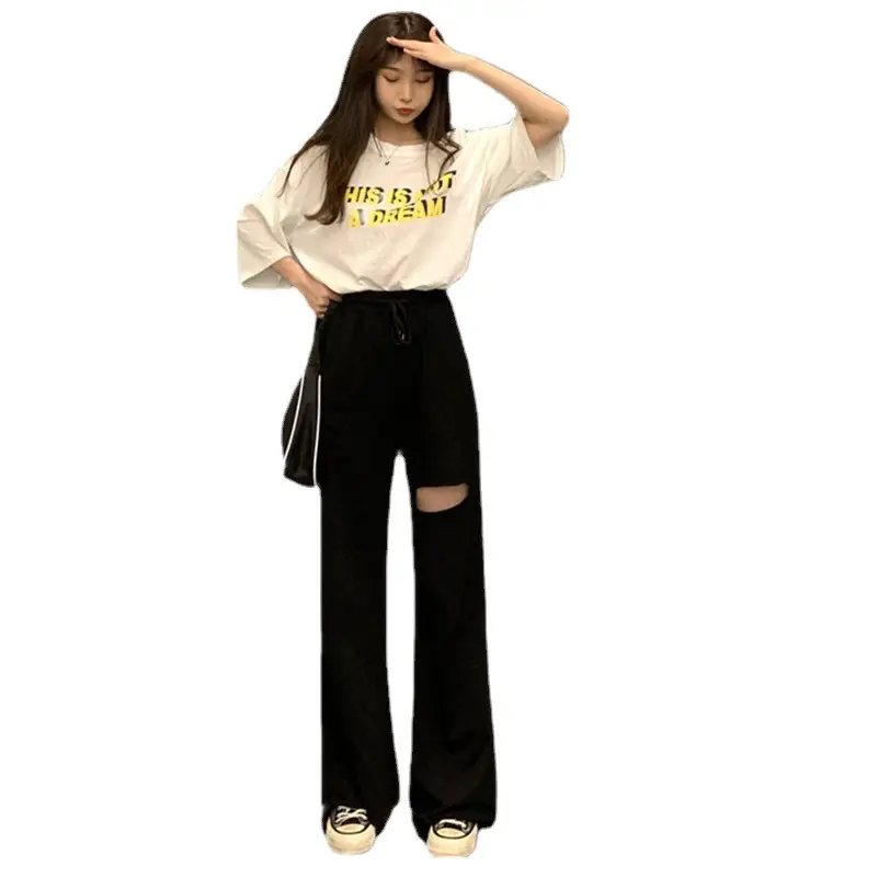 Ripped Wide Leg Pants Women Spring Summer Loose High Waist Casual Pants - Image 5
