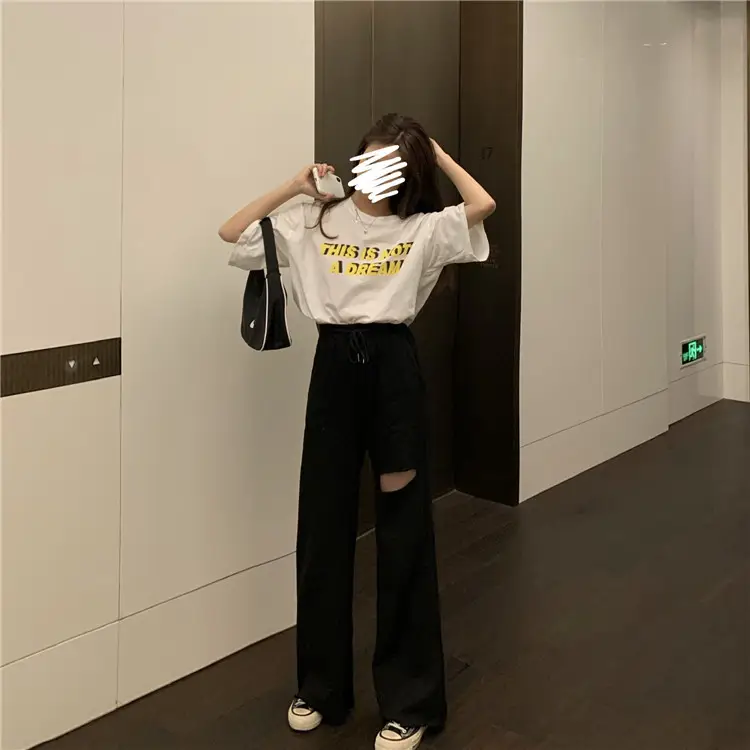 Ripped Wide Leg Pants Women Spring Summer Loose High Waist Casual Pants — feature 18