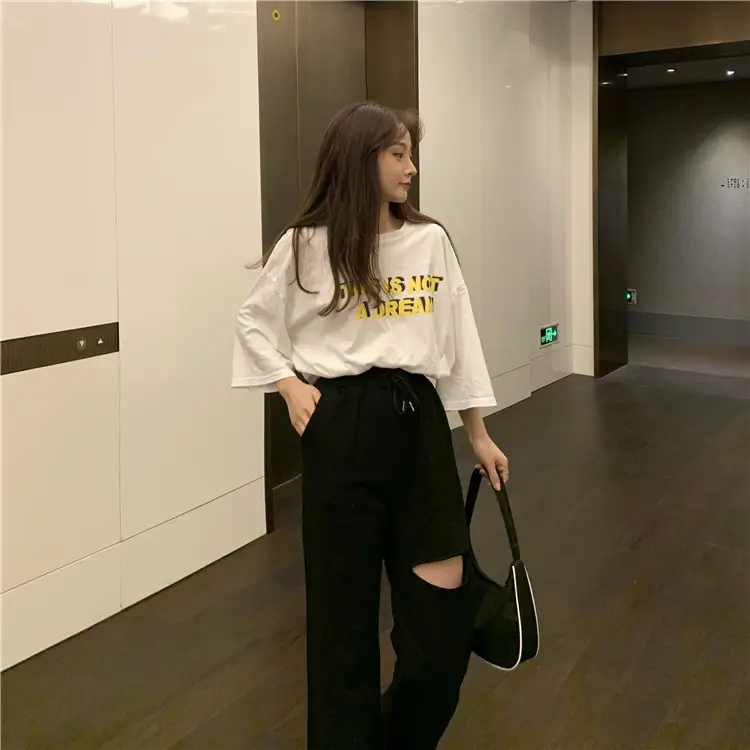 Ripped Wide Leg Pants Women Spring Summer Loose High Waist Casual Pants — feature 19