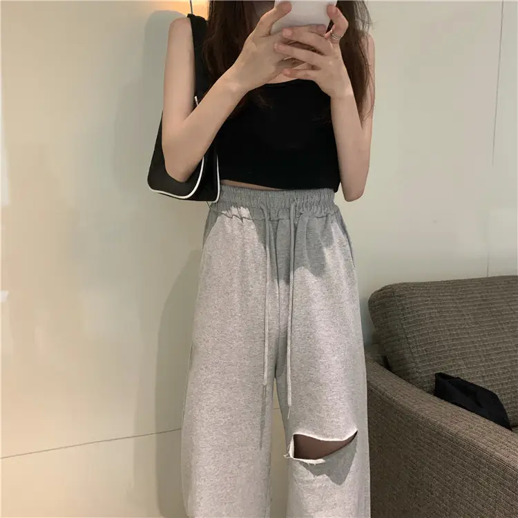Ripped Wide Leg Pants Women Spring Summer Loose High Waist Casual Pants — feature 5