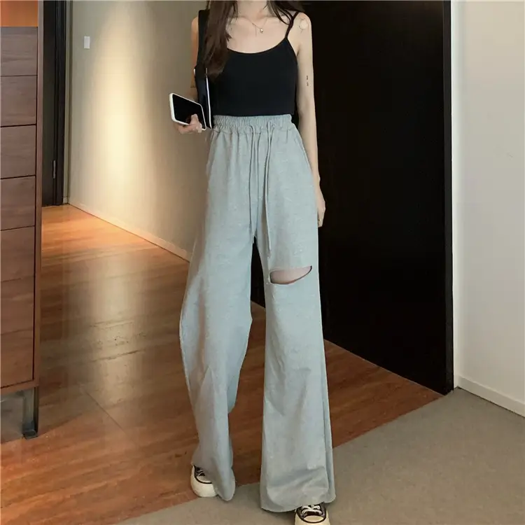 Ripped Wide Leg Pants Women Spring Summer Loose High Waist Casual Pants — feature 6