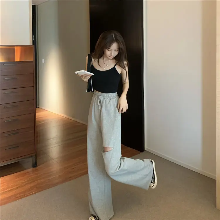 Ripped Wide Leg Pants Women Spring Summer Loose High Waist Casual Pants — feature 8