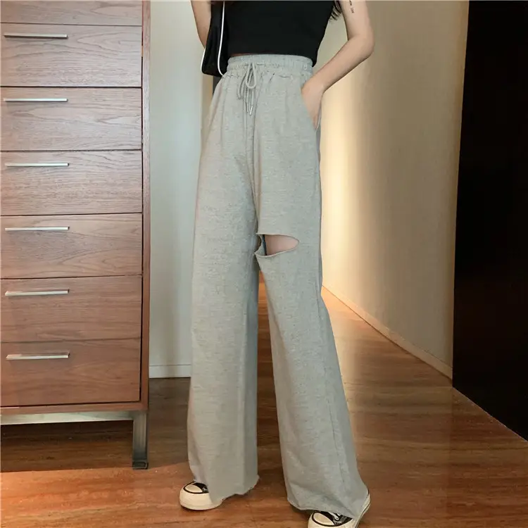 Ripped Wide Leg Pants Women Spring Summer Loose High Waist Casual Pants — feature 9