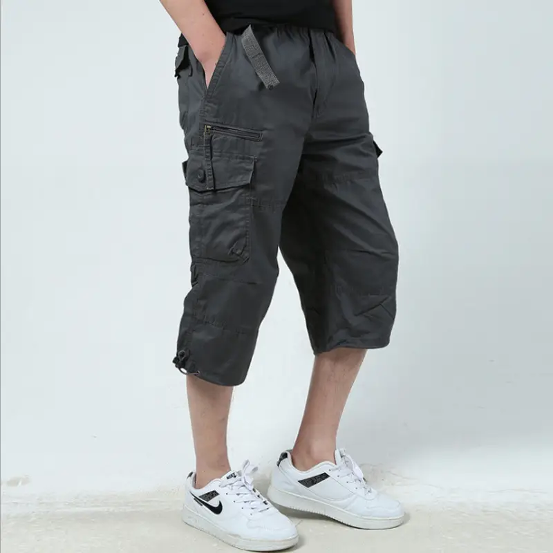 Men's Capri Pants Multi-Pocket Cotton Olive Green - Image 6