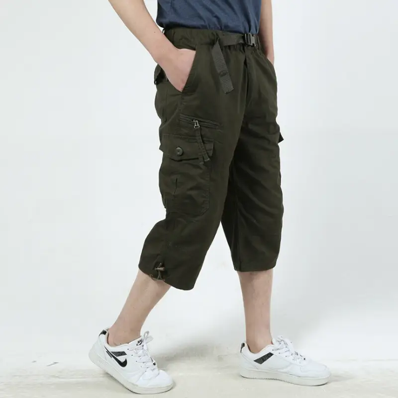 Men's Capri Pants Multi-Pocket Cotton Olive Green - Image 7