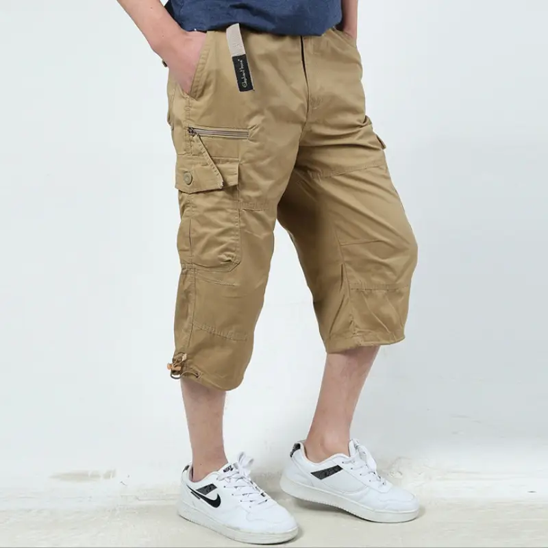 Men's Capri Pants Multi-Pocket Cotton Olive Green - Image 9