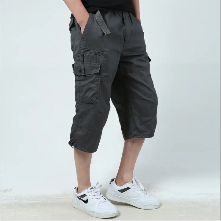 Men's Capri Pants Multi-Pocket Cotton Olive Green - Image 2