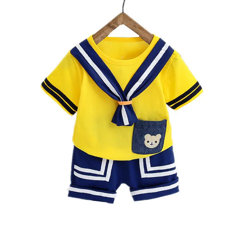 Korean Boys Navy Blue T-Shirt Shorts Set Summer Sports - Image 8