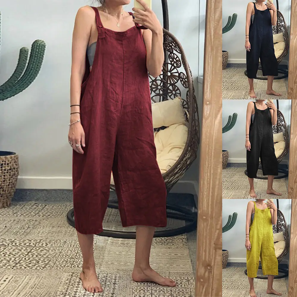 2023 Cotton Cropped Jumpsuit Black Casual Strap - Image 7
