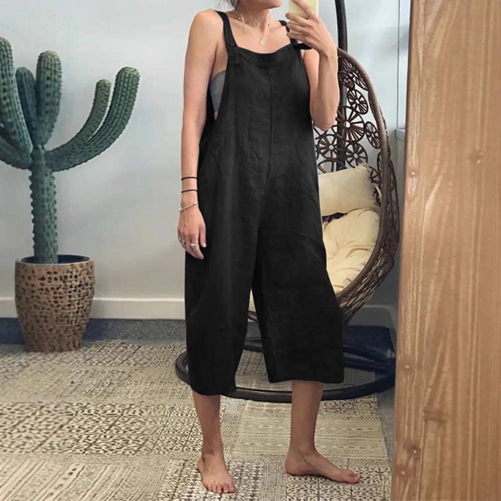 2023 Cotton Cropped Jumpsuit Black Casual Strap - Image 9