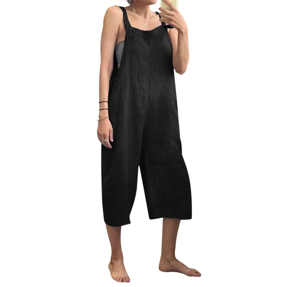 2023 Cotton Cropped Jumpsuit Black Casual Strap - Image 11