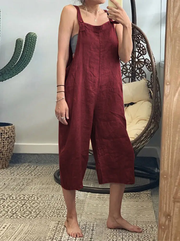 2023 Cotton Cropped Jumpsuit Black Casual Strap - Image 2