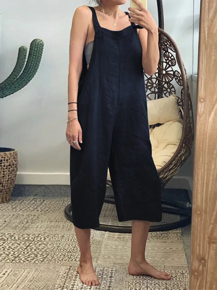 2023 Cotton Cropped Jumpsuit Black Casual Strap - Image 5