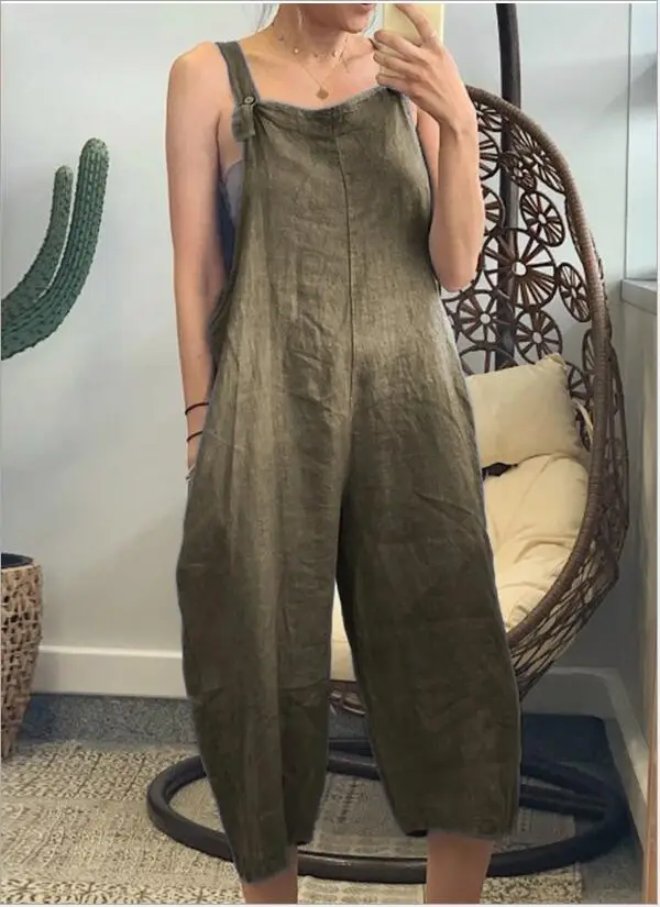 2023 Cotton Cropped Jumpsuit Black Casual Strap - Image 6