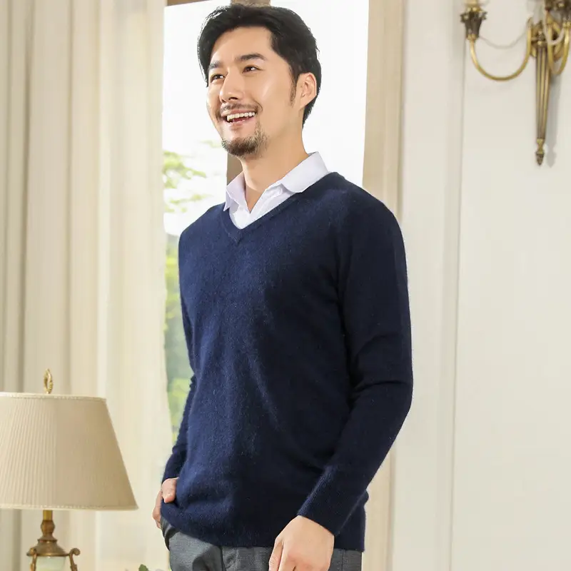 Wholesale V-neck men's sweater black solid color - Image 17