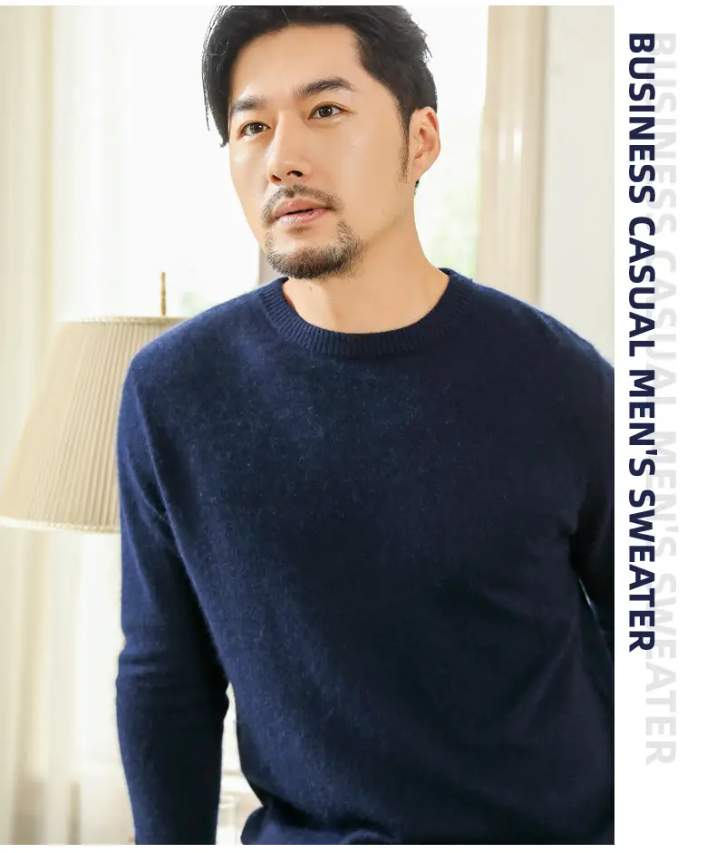 Wholesale V-neck men's sweater black solid color — feature 11