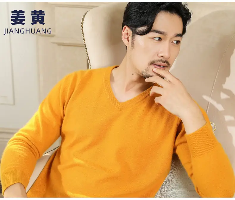 Wholesale V-neck men's sweater black solid color — feature 22