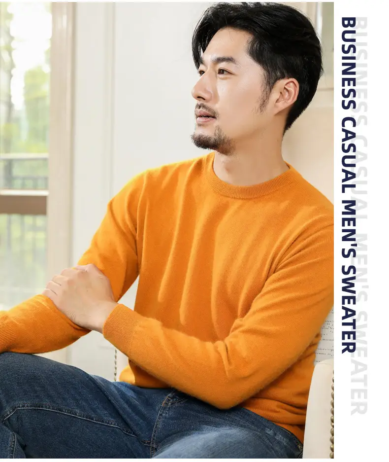 Wholesale V-neck men's sweater black solid color — feature 23