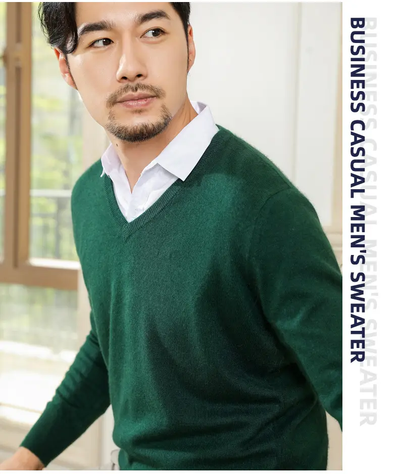 Wholesale V-neck men's sweater black solid color — feature 32