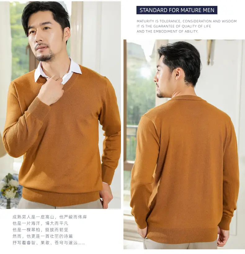 Wholesale V-neck men's sweater black solid color — feature 36