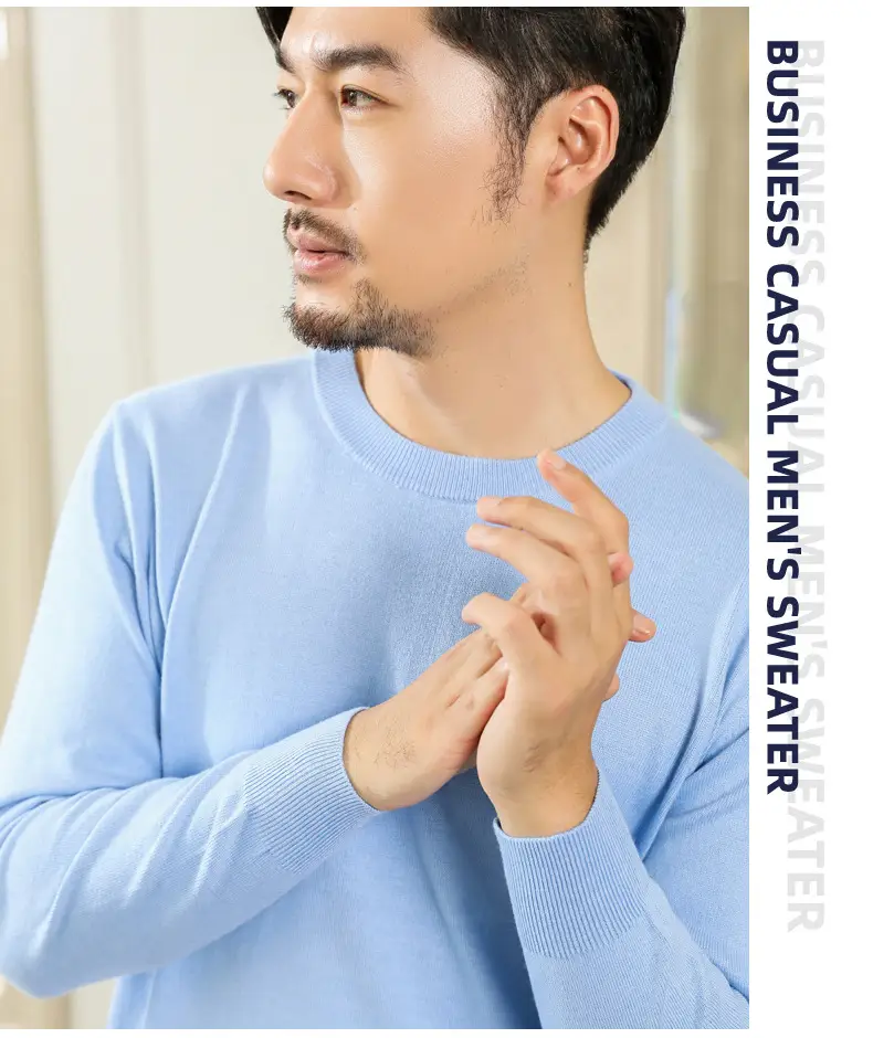 Wholesale V-neck men's sweater black solid color — feature 41