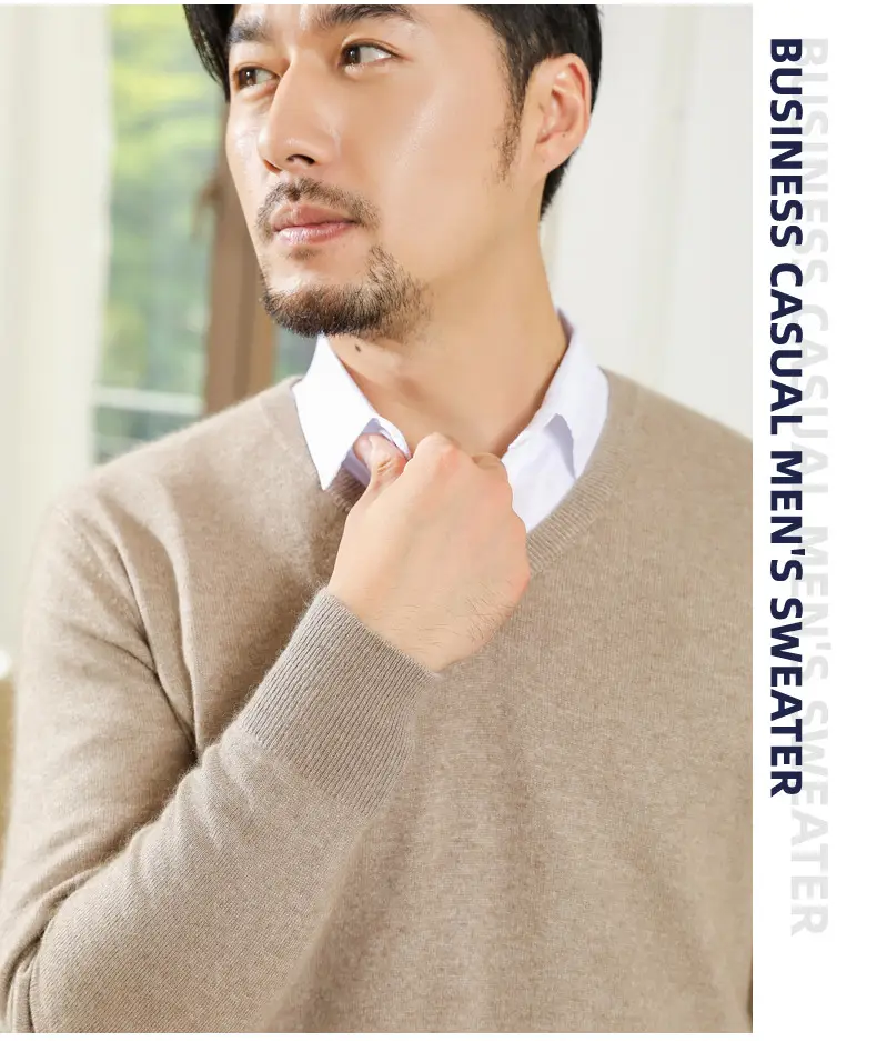 Wholesale V-neck men's sweater black solid color — feature 44