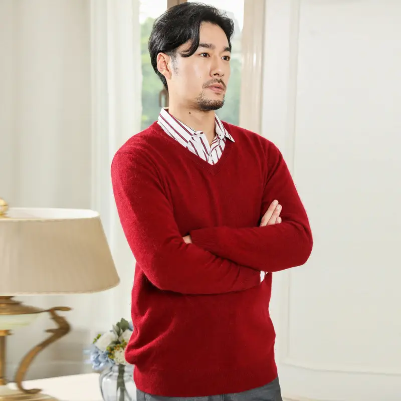 Wholesale V-neck men's sweater black solid color - Image 7