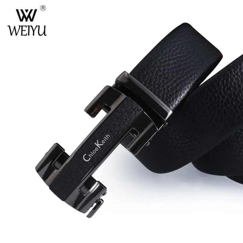 Men's Black Genuine Leather Belt with Silver Buckle