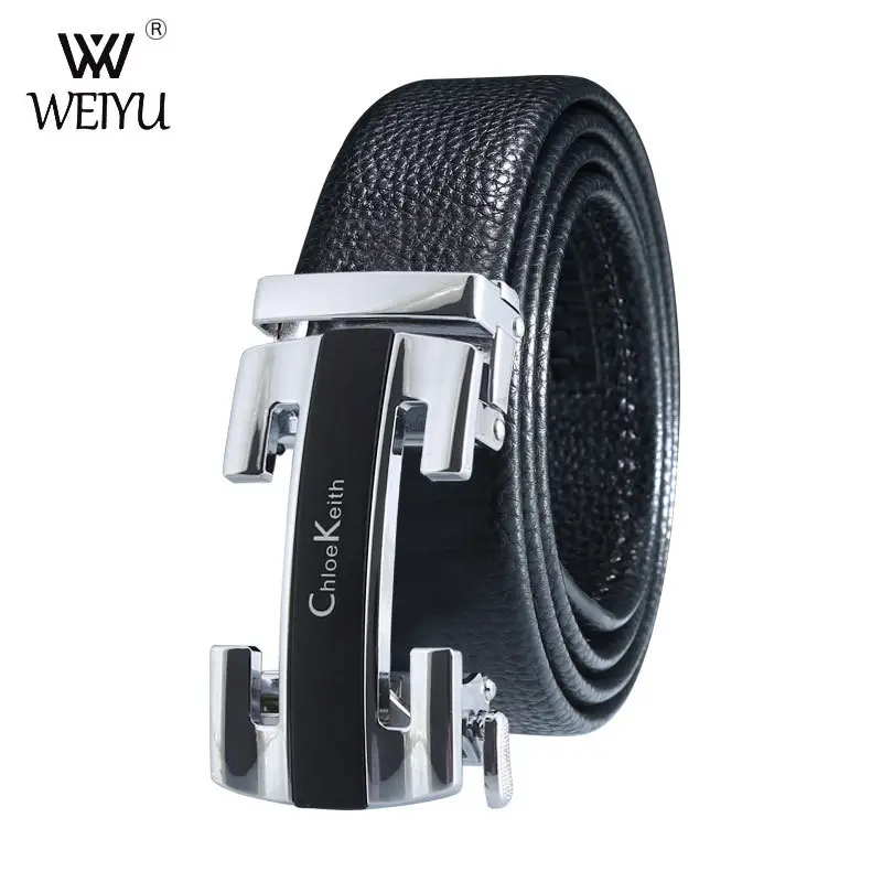 Men's Black Genuine Leather Belt with Silver Buckle