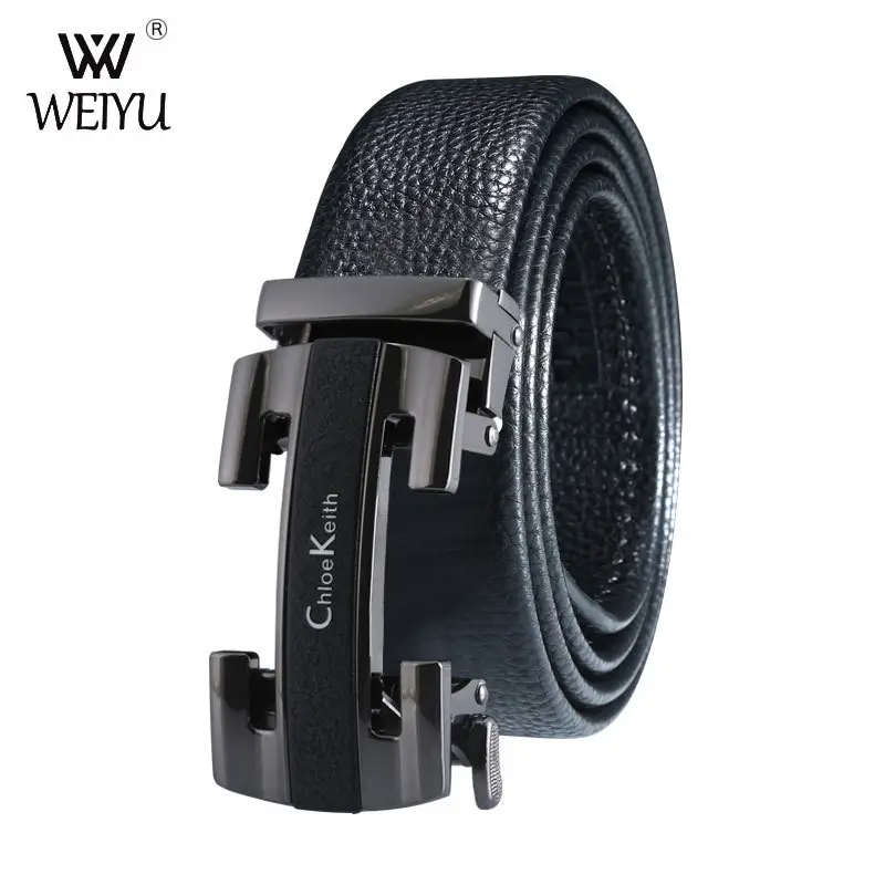 Men's Black Genuine Leather Belt with Silver Buckle