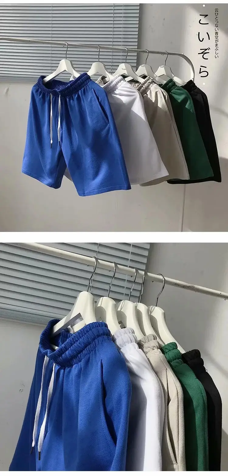 Men's Blue Solid Shorts Korean Style Loose Fit Mid-Length - Image 5