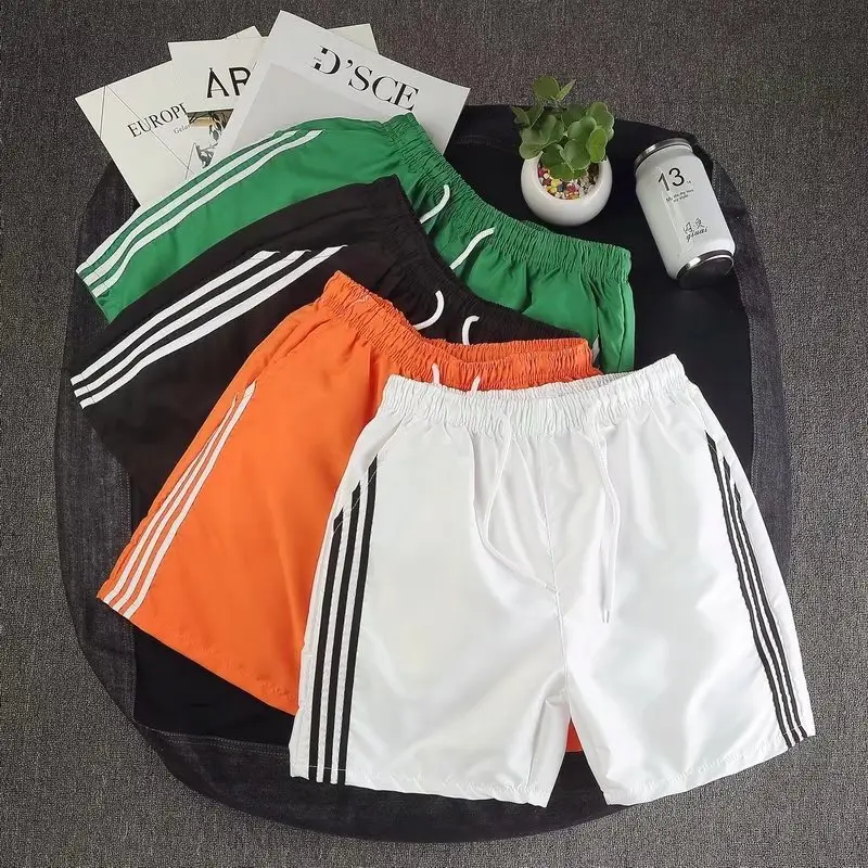 Orange Retro 3-Bar Shorts for Men Women Summer Wear