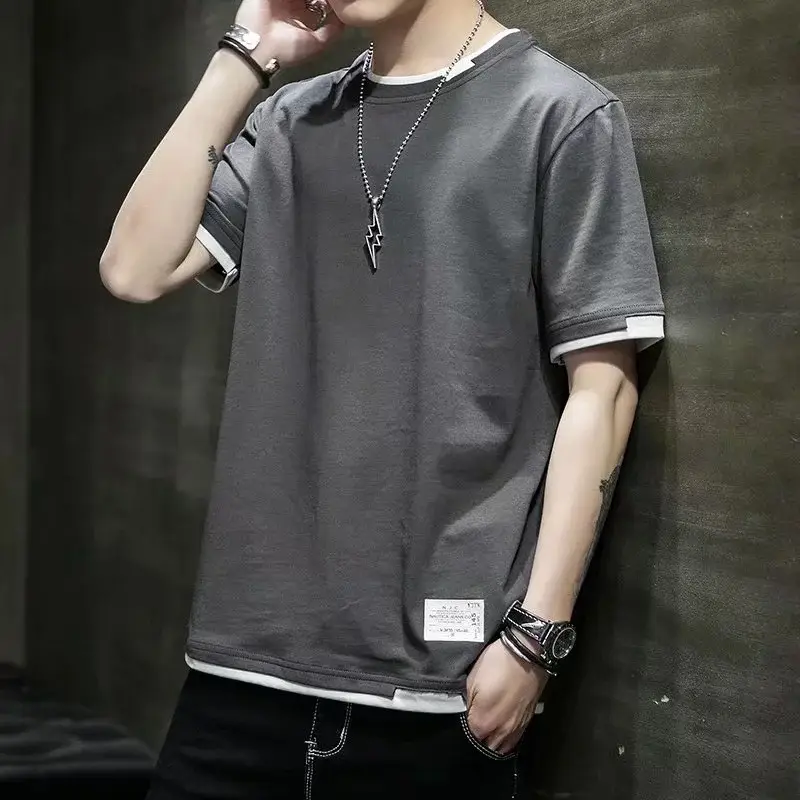 Men Grey Short Sleeve T-Shirt 2020 Summer - Image 9