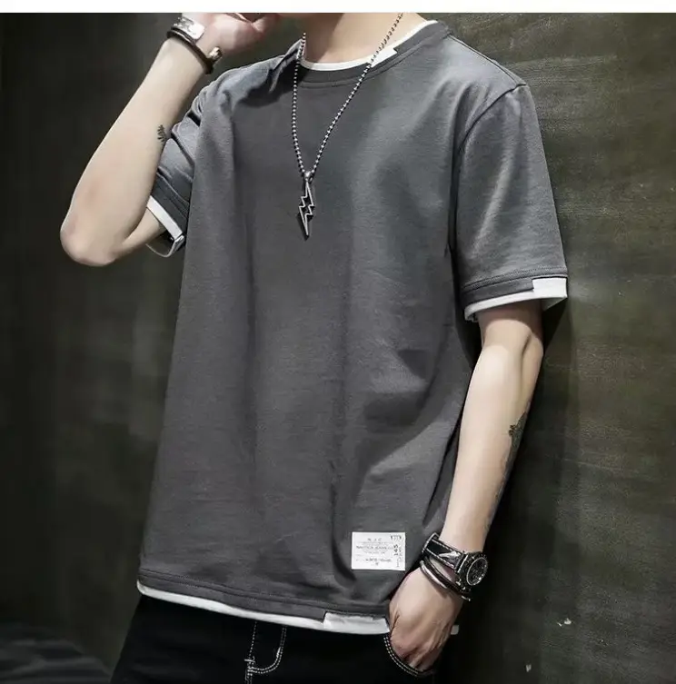 Men Grey Short Sleeve T-Shirt 2020 Summer - Image 6